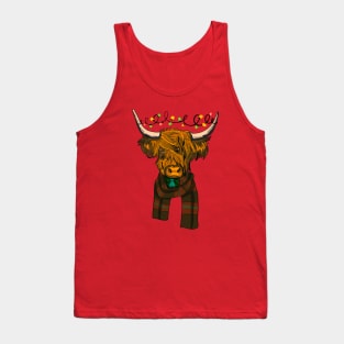 Scottish Highland Cow With Christmas Lights Tank Top